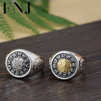 

FNJ 925 Silver Round Ring Animall Pattern Original Pure S925 Sterling Thai Silver Rings for Men Jewelry Boy USA Size 8-12.5