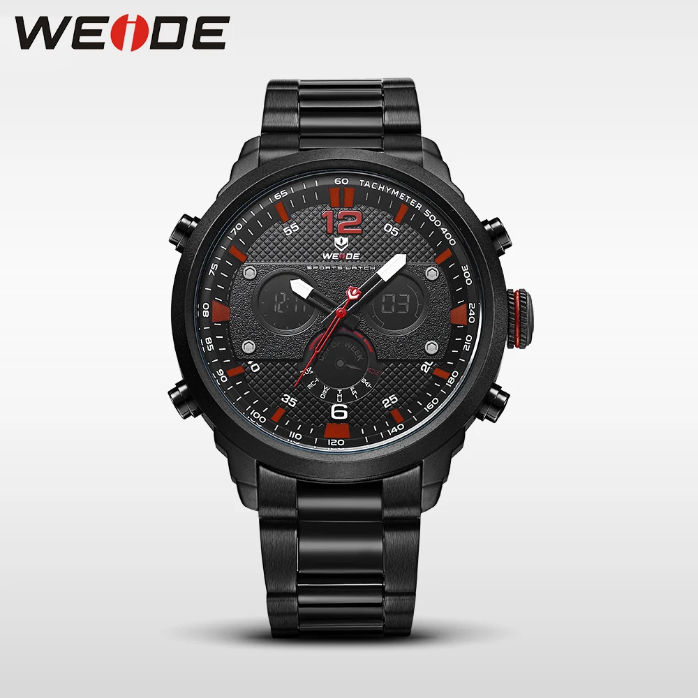 

WEIDE genuine sports digital stainless steel quartz mens Wrist watches Auto Date Repeater Alarm Chronograph multiple time zone