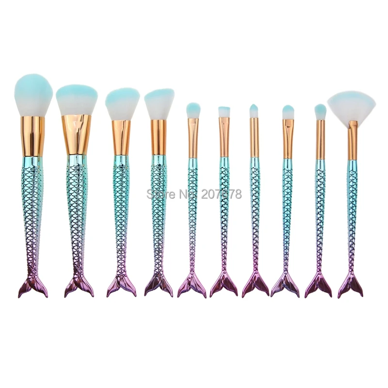 

10 PCS Pro Mermaid Makeup Brushes Foundation Eyebrow Eyeliner Blush Powder Cosmetic Concealer Professional Makeup Brushes Set