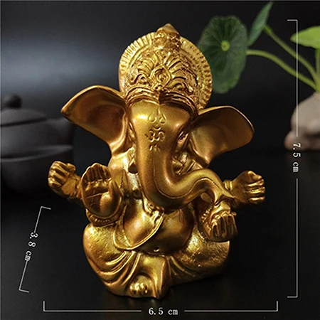 Золотая Статуя Будды Ганеши, индийская скульптура, слон, бог Ганеш, домашний декор, статуи Будды, украшение для дома, офиса, сада - Цвет: 7.5 cm
