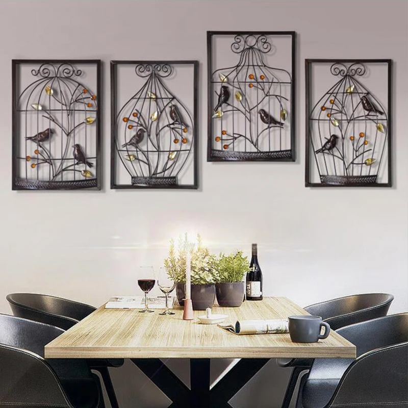 

Bird Flower Iron Cage Wall Hanging Mural Home Furnishing Crafts Decor 3D Stereo Office House Background Wall Sticker Decoration
