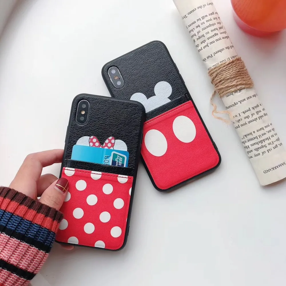 Cute Cartoon Disneys Mickey Mouse Minnie Leather Phone case For iPhone