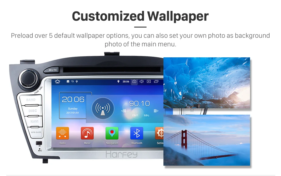 Best Harfey 7 inch 8-core Android 8.0 Car DVD Player GPS Navigation for 2009 2010 2011 2012 2013 2014 Hyundai with 4G+32G support 3G 12