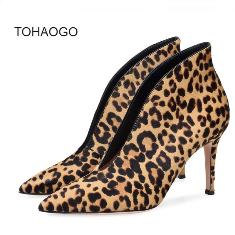 

Fashion big size pointed high heel women's shoes Spring and autumn Leopard print, wine red Thin heels sexy Heels Tacones Mujer