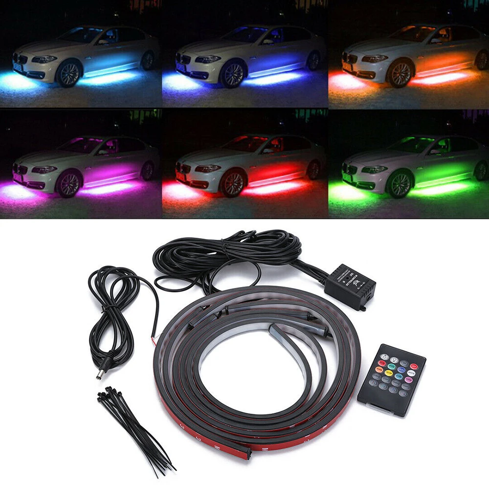 

4pcs 12V RGB LED Strip Under Auto Car Tube Underglow Underbody System Neon Light Kit