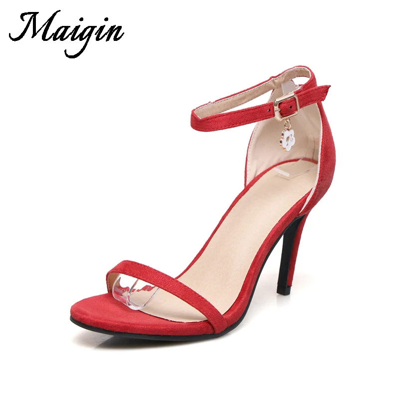 Maigin Red Bottom Women Sandals Open Toe High Heels Ladies Sandals Buckle Strap Footwear 2018 Big Size 34-43 Women Summer Shoes