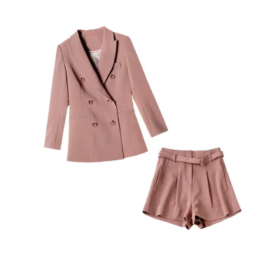 Модный комплект из 2 предметов брючный костюм двубортный свободный Блейзер пиджак и прямые брюки офисный женский костюм женская одежда - Цвет: 1