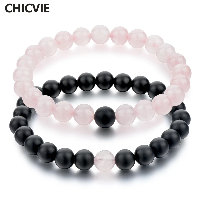 

CHICVIE 8mm Romantic Natural Pink&Black Stone Beads Bracelet for Women New style Lovers Girl brand Jewelry Bracelet SBR160313