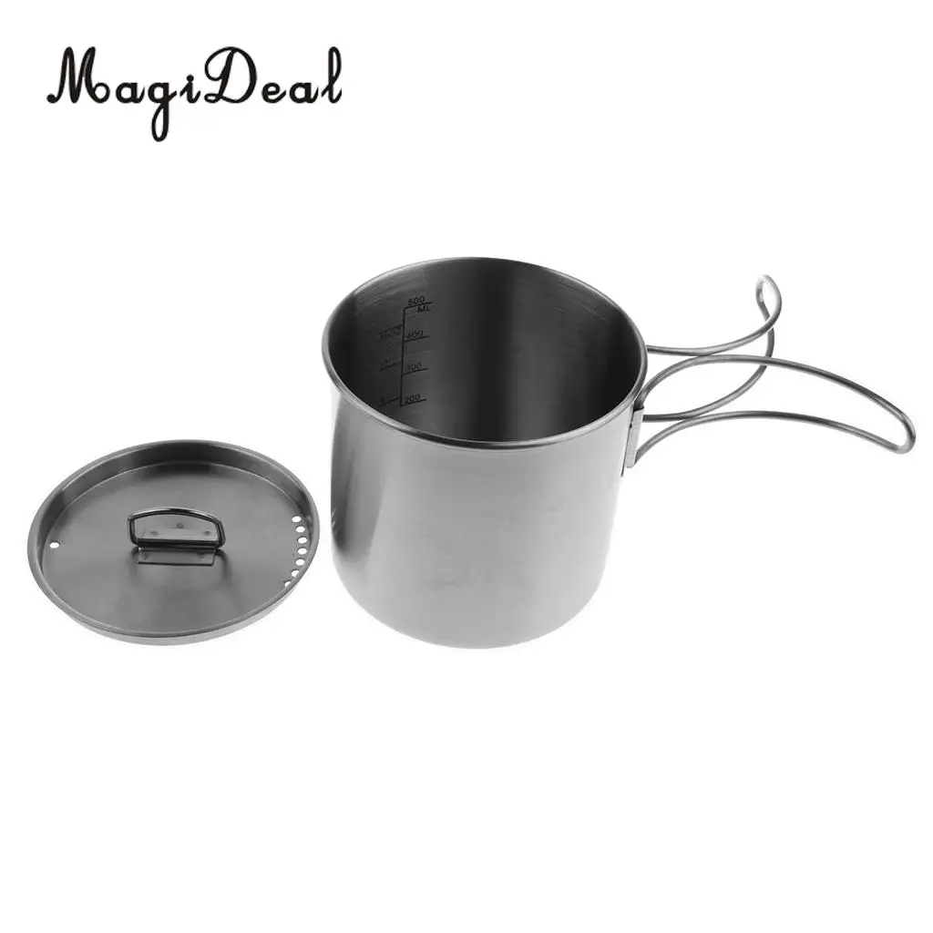 MagiDeal 500ml Outdoor Camping Cup Pot Bowl Backpacking Travel Cup Stainless Steel Camping Bowl for Picnic BBQ Accessories