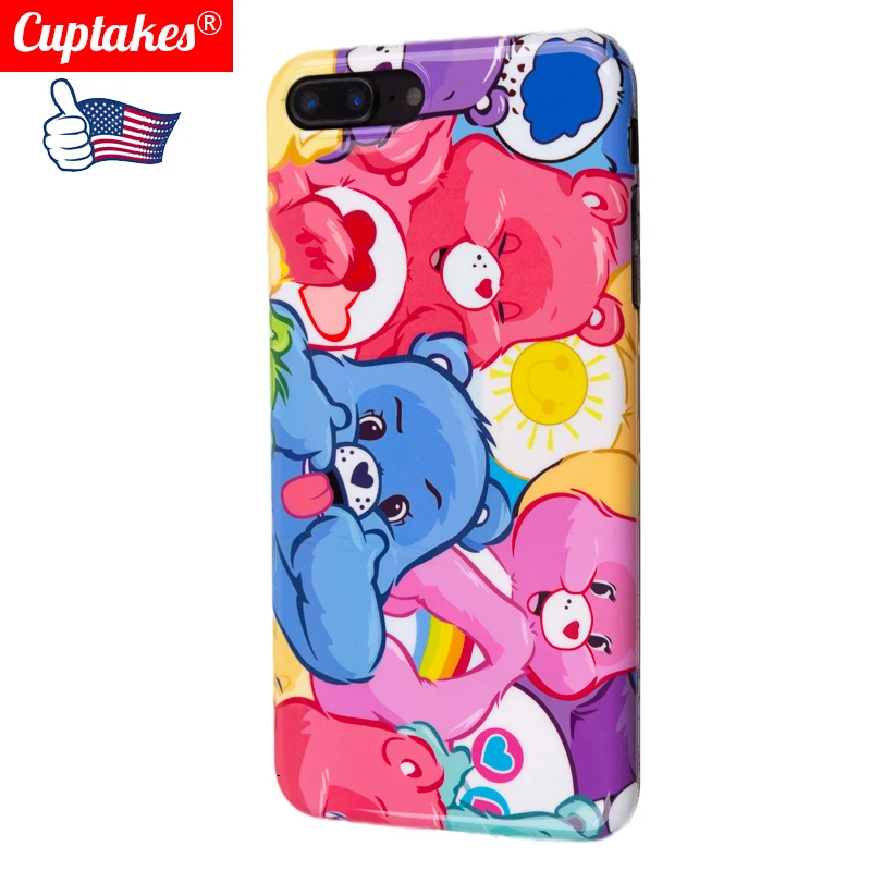Luxury Brand Glossy IMD Soft Silicone Case for iPhone case 7 8 Plus XR X 10 XS Max 6 6S Cute Cartoon Brown Bear Friend Coque