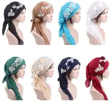Женские цветочные мусульманские шапки хиджаб бандана выпадение волос тюрбан головные уборы при химиотерапии Длинные повязки для волос головной убор стиль индийский исламский Мода