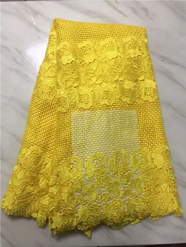 

2019 Latest yellow African Laces Fabric Embroidered Guipure Lace Fabric High Quality Nigeria Cord Lace Fabric 5 yards