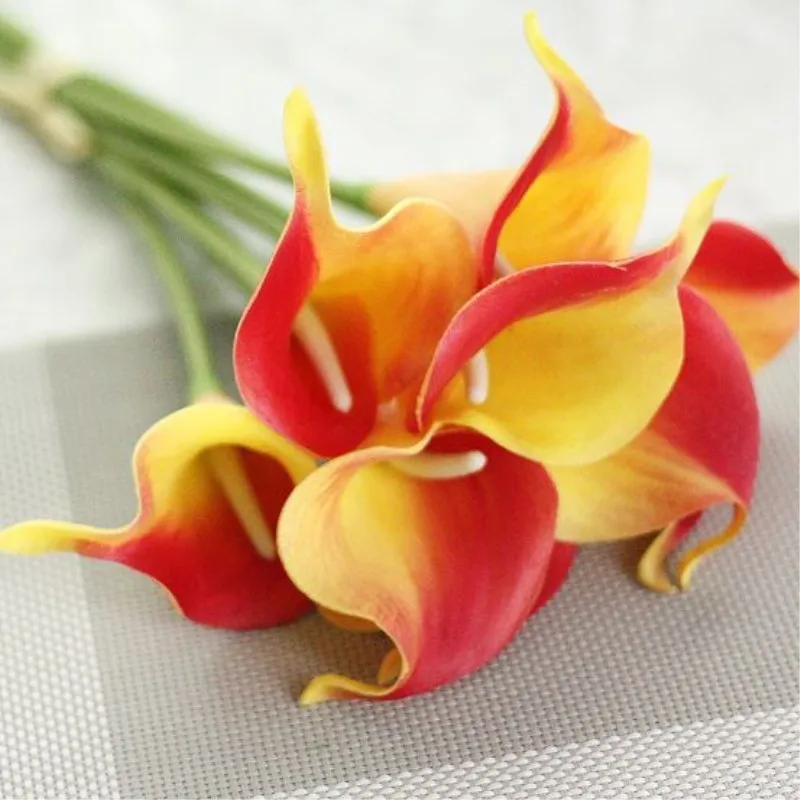 1 шт. Искусственные Свадебные цветы украшения PU цветы каллы лилии букеты дома осеннее украшение искусственные растения, ненастоящие Флорес - Цвет: 001