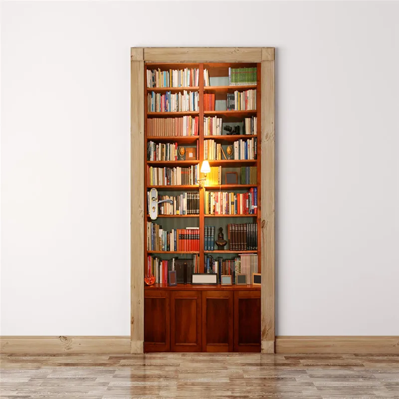Книжный шкаф 3D вида двери набор наклеек полка украшение для двери библиотеки искусство Виниловая наклейка для домашнего декора водонепроницаемый Спальня исследование росписи