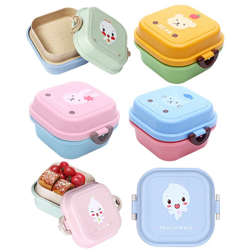 

Bottom Color Random Cute Cartoon Children Boys And Girls Lunch Box Bento Box Square Double-layer Mini Organizer 12x8cm