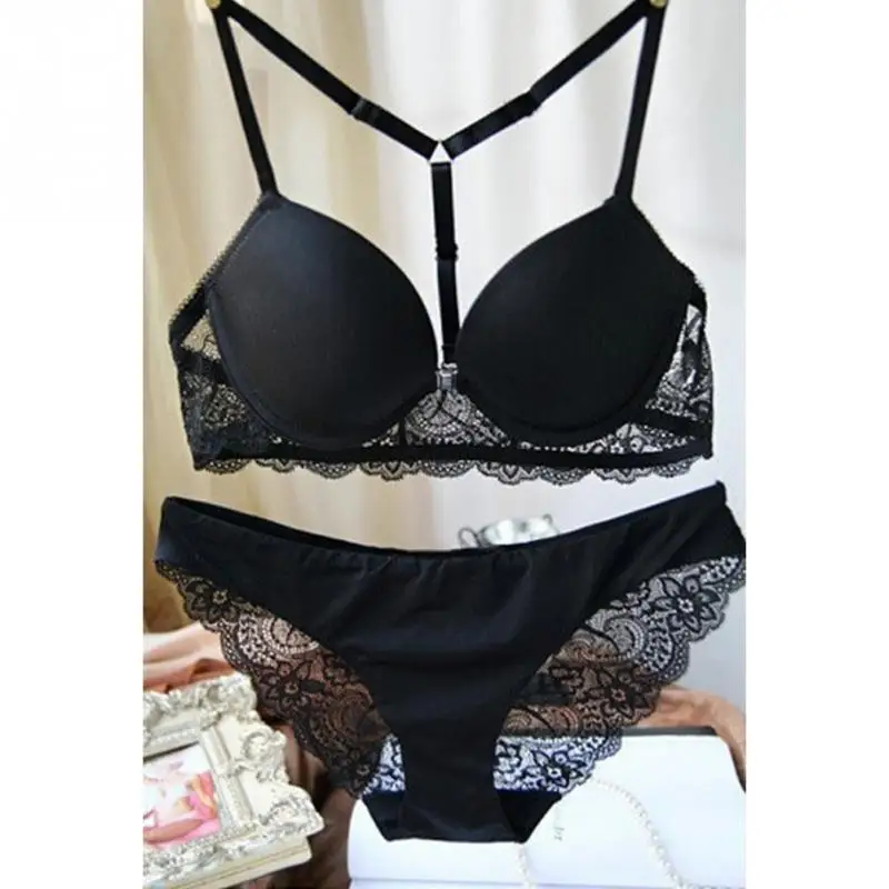 Sexy Elegant Lace Bra and Panty Set Women Smooth Surface Bra Underwear Lady Push Up Bra Lingeries Set Brief Set Black Purple Sexy Elegant Lace Bra and Panty Set Women Smooth Surface Bra Underwear Lady Push Up Bra Lingeries Set Brief Set Black Purple