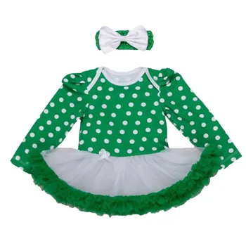 

2PCs per Set Black Yellow Green Red Polka Dots Baby Girls Tutu Dress Long Sleeves Infant Girl Outfit Headband 0-24Motnths