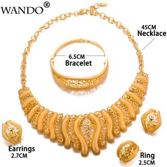 WANDO Мода золотистого цвета, Эфиопский комплекты украшений для женщин серьги/ожерелье/Кольцо/браслет Свадебный костюм Ювелирные изделия Подарки WS16