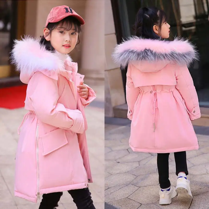 

Winter thick Jacket for Girls True fur collar Girls Winter Coat 2018 Children down jacket fashion Parkas Outerwear Teen Clothes