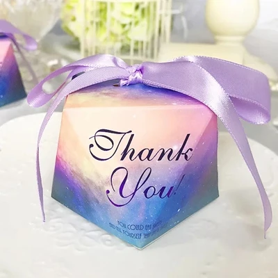 30 шт./лот свадебные коробки конфет с спасибо шоколадные коробки с лентой Свадебные подарки и сувенир праздник будущего ребенка пользу - Цвет: Фиолетовый