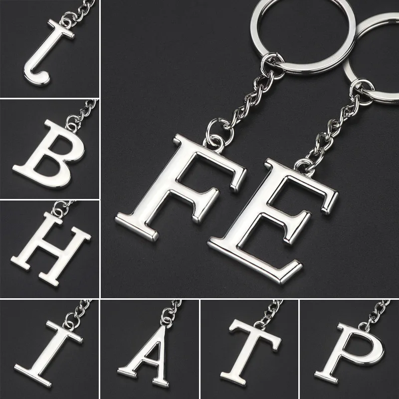 

New 1pcs Women Letters Metal Party Gift Fashion Jewelry Simple NEW Keyring Key Holder Car Key Ring Silvery key Chain For Men