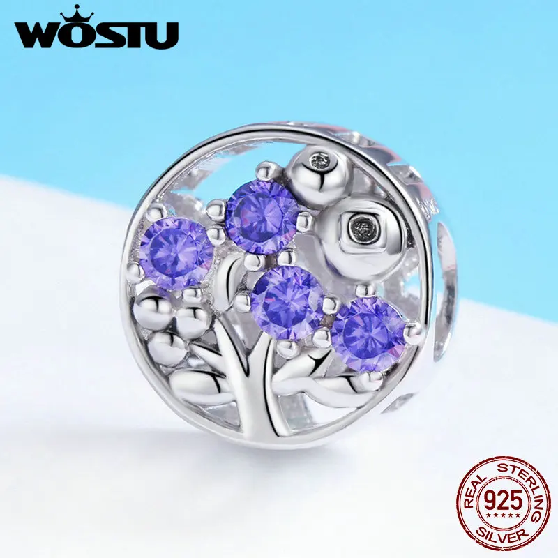 

WOSTU 925 Sterling Silver Refreshing Blueberry Crystal Beads Charm Fit Original Women Bracelet Necklace Fine Jewelry Gift FNC015