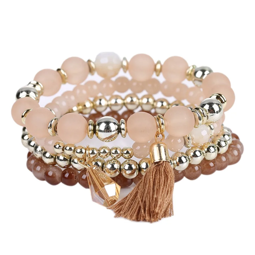 

Fashion Woman Bohemia Style Multilayer Bracelet Beads Coin Tassel Bracelet Elastic Bracelets for Women Jewelry Gift for Women