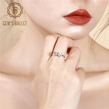 

GEM'S BALLET 1.91Ct Natural Sky Blue Topaz Heart Ring 100% 925 Sterling Silver Bow Ring For Women Valentine's Day Gift Jewelry