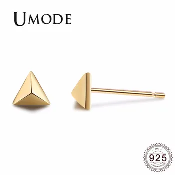 

UMODE Triangle 925 Sterling Silver Stud Earrings for Women Gold Color Jewelry Accessories pendientes de plata de ley ULE0437A