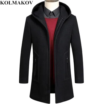 

KOLMAKOV New Trench Coat Men Woolen Jacket High Quality Black Business Windbreaker with Zipper Overcoat Masculino Outwear Men