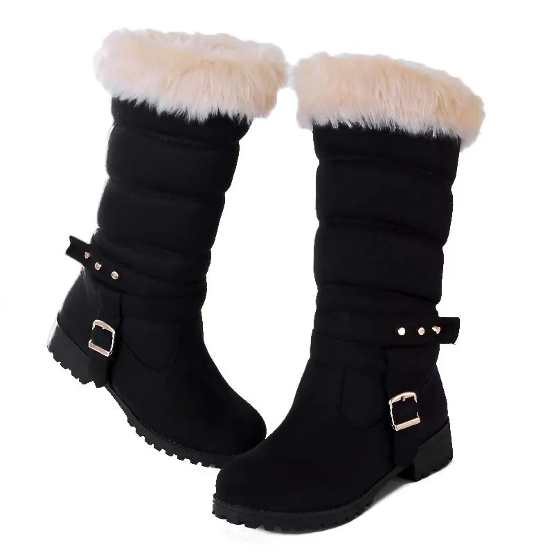 ENMAYLA/Новая Теплая обувь на толстом меху женские зимние сапоги, пикантные ботинки в стиле панк с заклепками и пряжкой зимние сапоги на низком каблуке и платформе Bigsize34-43