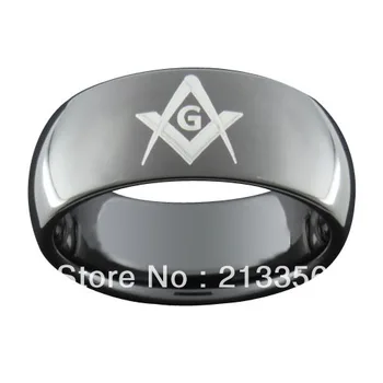 

FREE SHIPPING!USA HOT SELLING E&C TUNGSTEN JEWELRY 8MM MENS SHINY BLACK TUNGSTEN MASONIC MASTER RING CLASSIC DOME WEDDING BAND