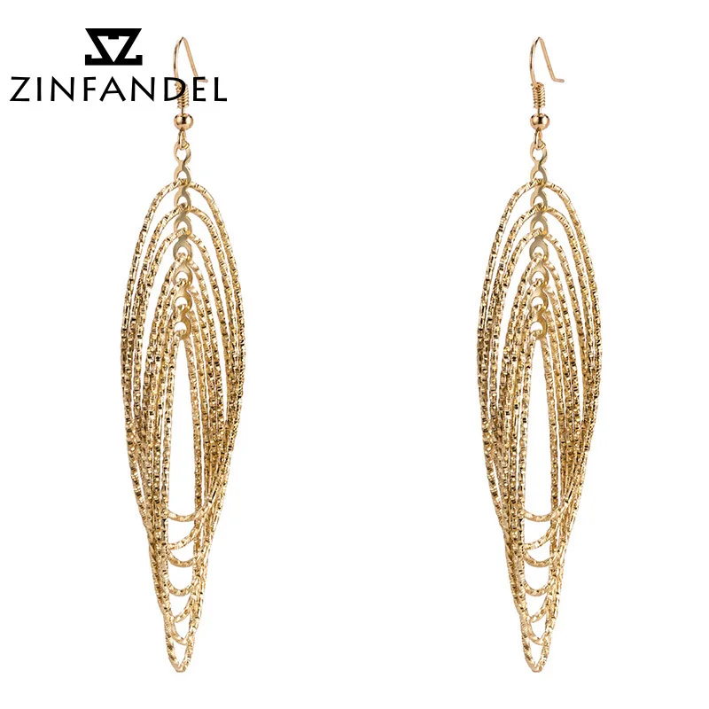 ZINFANDEL Temperament Alloy Korean Fashion Geometry Long Tassel Earrings For Women Concise Female Vintage Boho Wind Accessories | Украшения