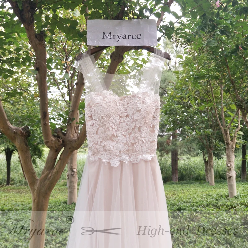Elegant Bohemian Dress 2017 Scoop Illusion Neck Lace Appliqued A Line Flowing Tulle Rustic Forest Wedding Dresses (6)