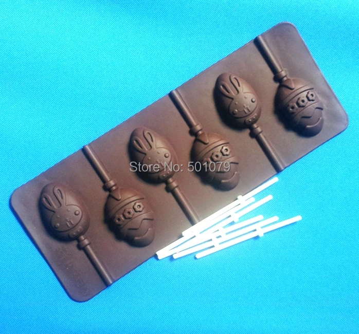 

New Style (2pcs/lot) Silicone Lollipop Mold 6 Easter Egg Handmade Chocolate Mold Cartoon Biscuit Mold DIY Bakeware