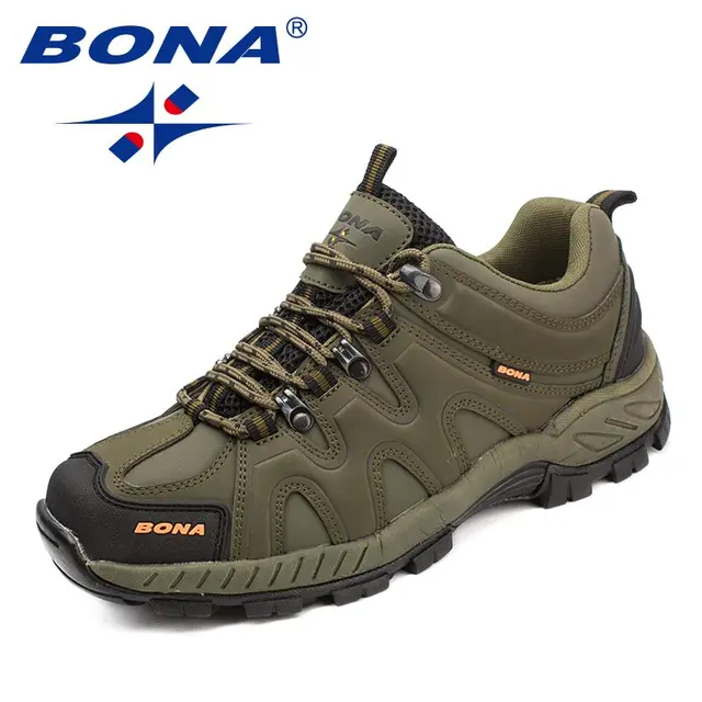 BONA New Arrival Classics Style Men Hiking Shoes Lace Up Men Sport Shoes Outdoor Jogging Trekking Sneakers Fast Free Shipping AMEY GREEN ORANGE