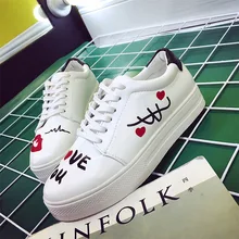 2017 New Arrival Autumn Shoes Woman Shoes Star Round Head With Low Flat Graffiti Lace White Shoe .CBSL-FLH310
