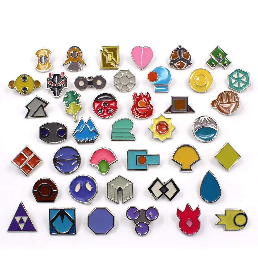 

41Pcs/Set Game Pocket Monster Pokemon Gym Indigo Johto Sinnoh League Metal Badge Pin Brooch Chest Button Ornament Collection