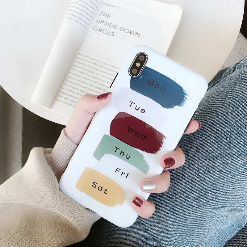 

WOTP Colroful Letter Week Phone Case For iphone 7 Plus 6 6S 8 X Cases For iPhone XR XS MAX Smooth Soft IMD Back Cover