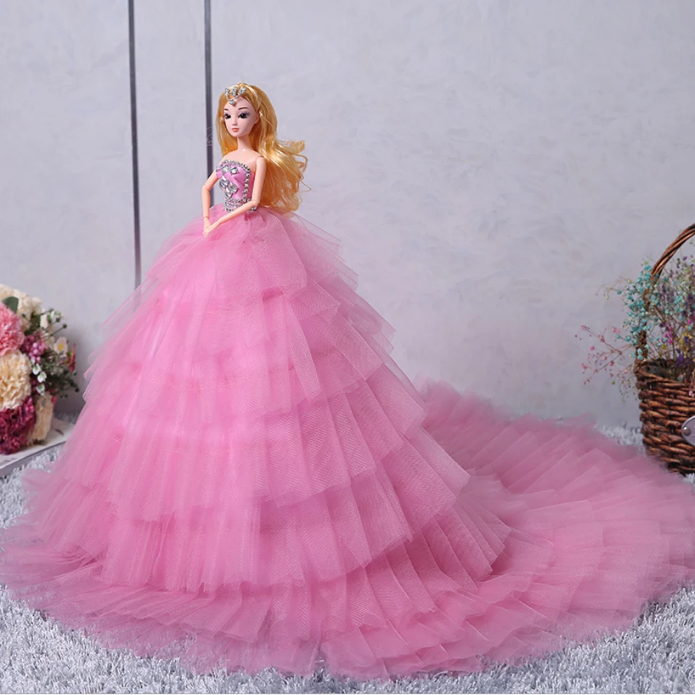 80 см хвост свадебное платье для куклы игрушка 3D Свадьба Бобби Кукла большая юбка Невеста девочка мультфильм принцесса кукла игрушка подарок
