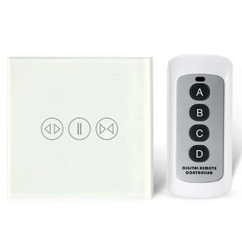 

EU Standard Smart Home Curtain Switch with 433Mhz Remote Control Touch Glass Panel Curtain Switch Electric Curtain Switch