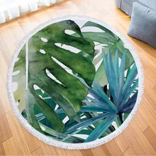 New Arrives Nature Green Leaves Big Round Beach Towel Colorful Printed Beach Blanket Round with Tassel round argyle mandalas tassel beach throw