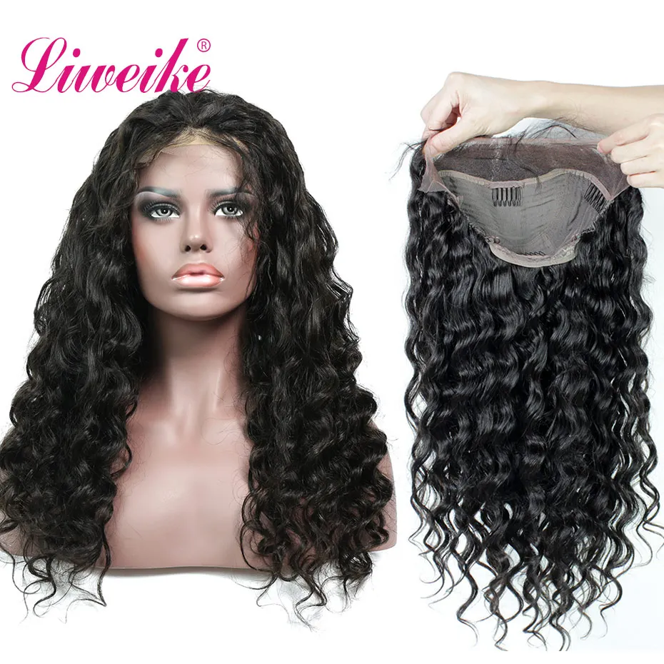 

Liweike Loose Wave Lace Front Remy Human Hair Wigs Brazilian 300% Density Full Ends 1B Color Frontal Pre Plucked Bleached Knots