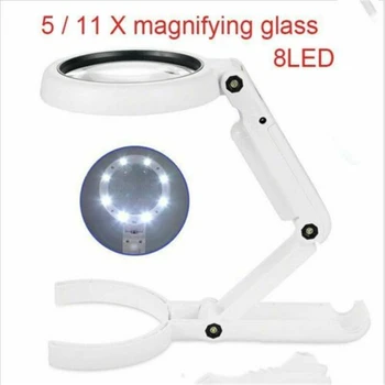 

5 11X Magnifying Glass with Light 8 LED LAMP Magnifier Foldable Stand Table Hot New Magnifying Glas