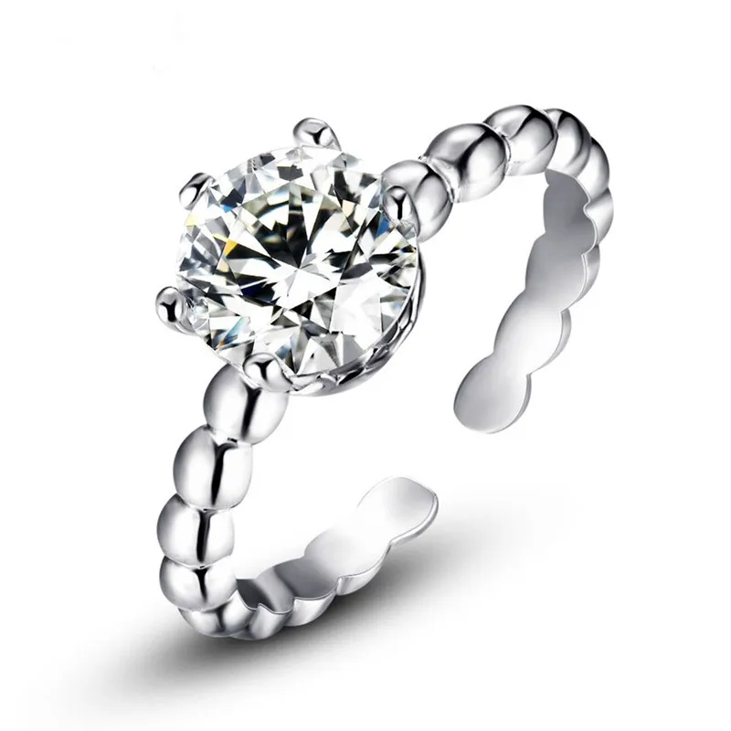 

VOJEFEN 925 Steling Silver Ring Sparkling Cubic-Zirconia Silver Round Crystals Wedding Rings Jewelry Solitaire Engagement Ring