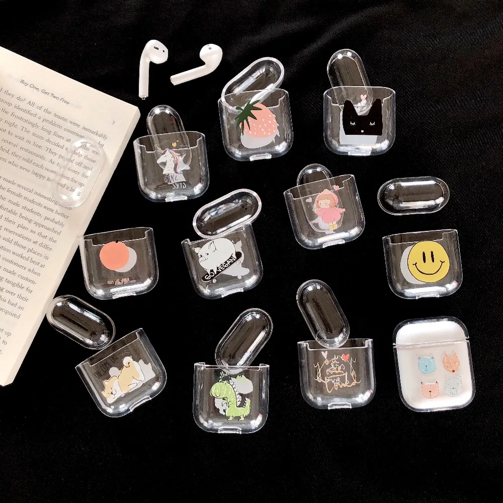 

Cute Cartoon PC Transparent Cover For AirPods 1 case Wireless Bluetooth Headset Storage Box Universal for AirPods 2 case box