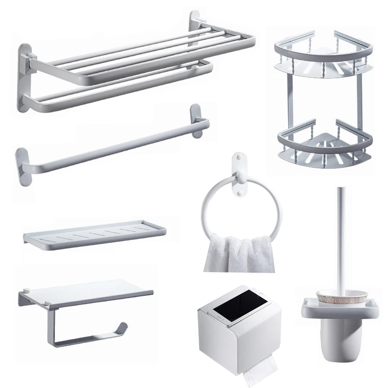 Günstig Nordic raum aluminium handtuch rack perforierte weiß bad rack wc handtuch rack hardware anhänger set