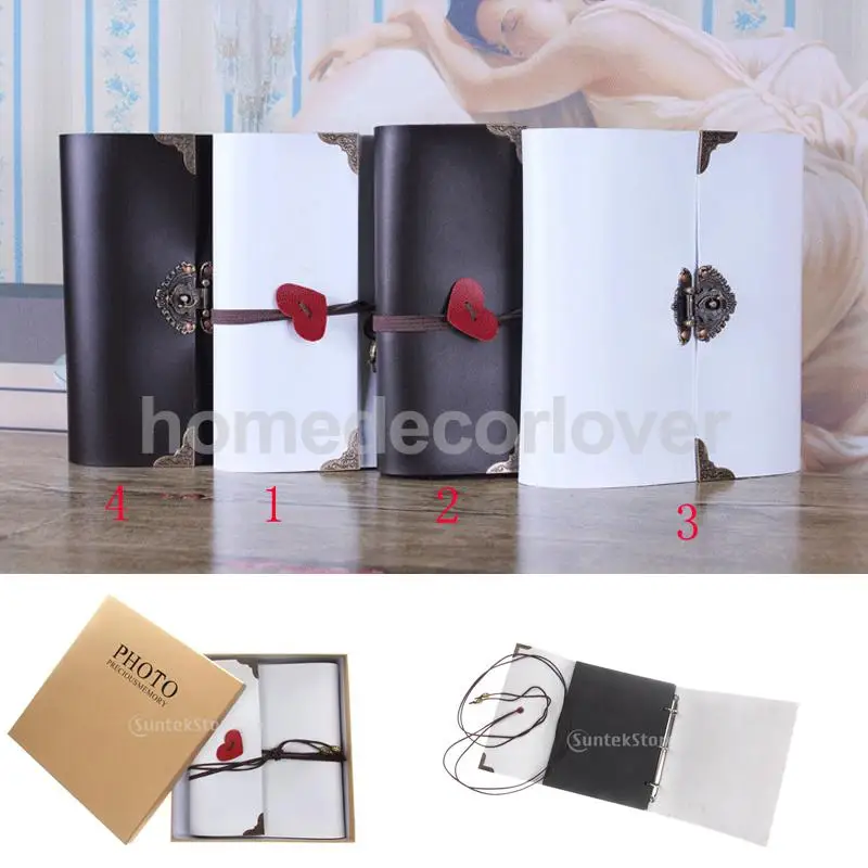

Vintage PU Leather Photo Album Memo Book DIY Scrapbook with Heart / Lock Key Two Style