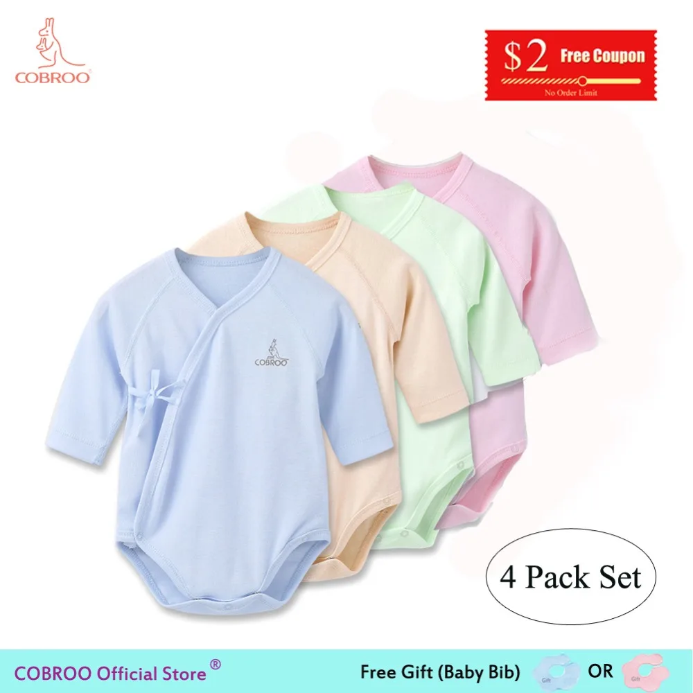 

COBROO Newborn Baby Bodysuit Cotton Belt Long Sleeves Baby Bodies Children's Birth Body for Birthday Gift 4 Pack 0-6 M NY450003