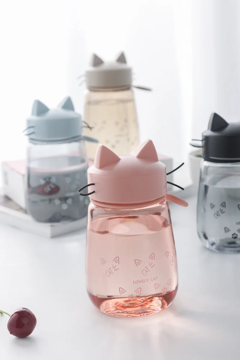 New Creative cute Cat water bottle Leakproof portable Sports plastic kettle Home office student picnic kettle kids water bottle